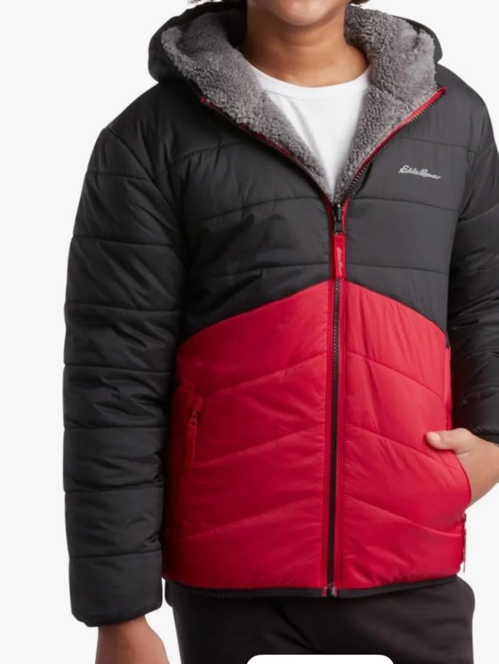 Eddie Bauer Reversible Jacket - Waterproof Lined Hooded, Black/Red, XL, NEW tags